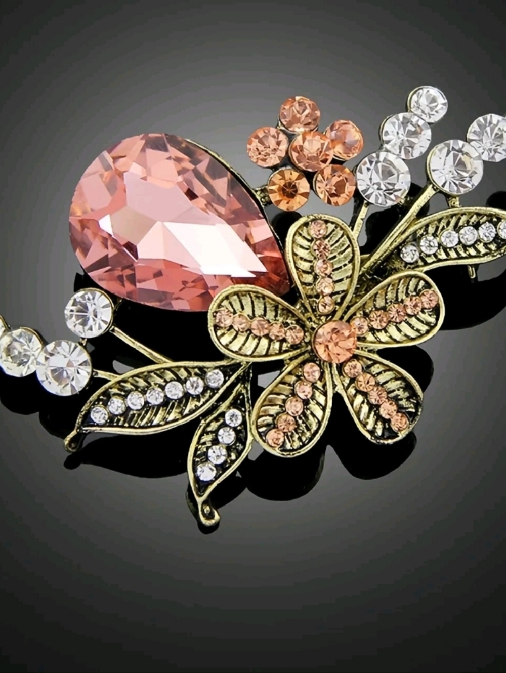 Vintage-Inspired Pink Crystal Floral Brooch - Picture 6 of 6